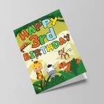 3rd Birthday Jungle Animal Card for Boys Girls 3 Year Old Card