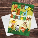 3rd Birthday Jungle Animal Card for Boys Girls 3 Year Old Card