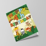 4th Birthday Jungle Animal Card for Boys Girls 4 Year Old Card