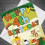 4th Birthday Jungle Animal Card for Boys Girls 4 Year Old Card