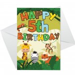 5th Birthday Jungle Animal Card for Boys Girls 5 Year Old Card