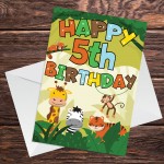 5th Birthday Jungle Animal Card for Boys Girls 5 Year Old Card