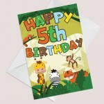 5th Birthday Jungle Animal Card for Boys Girls 5 Year Old Card