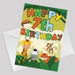 7th Birthday Jungle Animal Card for Boys Girls 7 Year Old Card