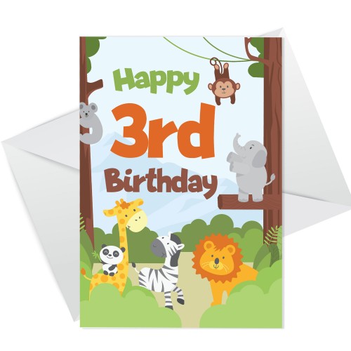 3rd Birthday Card for Boys Girls Third Birthday Jungle Cards