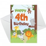 4th Birthday Card for Boys Girls Fourth Birthday Jungle Cards