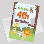 4th Birthday Card for Boys Girls Fourth Birthday Jungle Cards