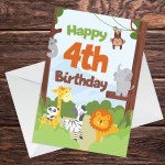 4th Birthday Card for Boys Girls Fourth Birthday Jungle Cards