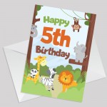 5th Birthday Card for Boys Girls Fifth Birthday Jungle Cards