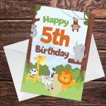 5th Birthday Card for Boys Girls Fifth Birthday Jungle Cards