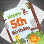 5th Birthday Card for Boys Girls Fifth Birthday Jungle Cards