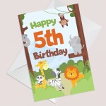 5th Birthday Card for Boys Girls Fifth Birthday Jungle Cards