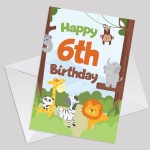 6th Birthday Card for Boys Girls Sixth Birthday Jungle Cards