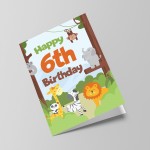 6th Birthday Card for Boys Girls Sixth Birthday Jungle Cards