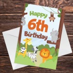 6th Birthday Card for Boys Girls Sixth Birthday Jungle Cards