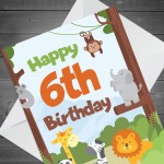 6th Birthday Card for Boys Girls Sixth Birthday Jungle Cards