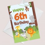 6th Birthday Card for Boys Girls Sixth Birthday Jungle Cards