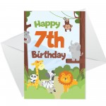 7th Birthday Card for Boys Girls Seventh Birthday Jungle Cards