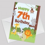 7th Birthday Card for Boys Girls Seventh Birthday Jungle Cards