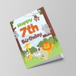 7th Birthday Card for Boys Girls Seventh Birthday Jungle Cards