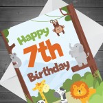 7th Birthday Card for Boys Girls Seventh Birthday Jungle Cards