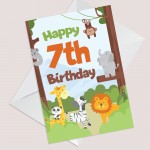 7th Birthday Card for Boys Girls Seventh Birthday Jungle Cards