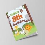 8th Birthday Card for Boys Girls Eighth Birthday Jungle Cards