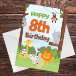 8th Birthday Card for Boys Girls Eighth Birthday Jungle Cards