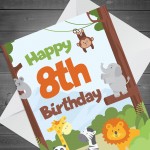 8th Birthday Card for Boys Girls Eighth Birthday Jungle Cards