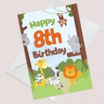 8th Birthday Card for Boys Girls Eighth Birthday Jungle Cards