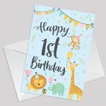 1st Birthday Jungle Animals Card for Girls Boys 1 Year Old Child