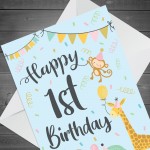 1st Birthday Jungle Animals Card for Girls Boys 1 Year Old Child