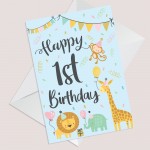 1st Birthday Jungle Animals Card for Girls Boys 1 Year Old Child