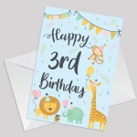 3rd Birthday Jungle Animals Card for Girls Boys 3 Year Old Child