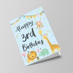 3rd Birthday Jungle Animals Card for Girls Boys 3 Year Old Child