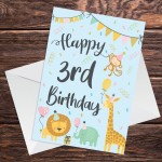 3rd Birthday Jungle Animals Card for Girls Boys 3 Year Old Child