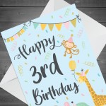 3rd Birthday Jungle Animals Card for Girls Boys 3 Year Old Child