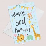 3rd Birthday Jungle Animals Card for Girls Boys 3 Year Old Child