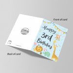 3rd Birthday Jungle Animals Card for Girls Boys 3 Year Old Child