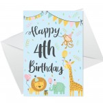 4th Birthday Jungle Animals Card for Girls Boys 4 Year Old Child