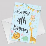 4th Birthday Jungle Animals Card for Girls Boys 4 Year Old Child