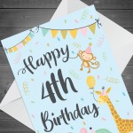 4th Birthday Jungle Animals Card for Girls Boys 4 Year Old Child