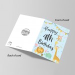 4th Birthday Jungle Animals Card for Girls Boys 4 Year Old Child