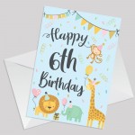 6th Birthday Jungle Animals Card for Girls Boys 6 Year Old Child