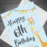 6th Birthday Jungle Animals Card for Girls Boys 6 Year Old Child