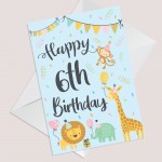 6th Birthday Jungle Animals Card for Girls Boys 6 Year Old Child