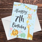 7th Birthday Jungle Animals Card for Girls Boys 7 Year Old Child