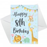 8th Birthday Jungle Animals Card for Girls Boys 8 Year Old Child