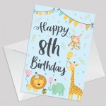 8th Birthday Jungle Animals Card for Girls Boys 8 Year Old Child