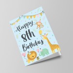 8th Birthday Jungle Animals Card for Girls Boys 8 Year Old Child